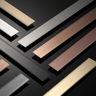201 304 PVD T Profil Espelho Ouro Metal Polido Decorativo Aço Inoxidável T Forma de azulejo Trim Strip para mobiliário de parede