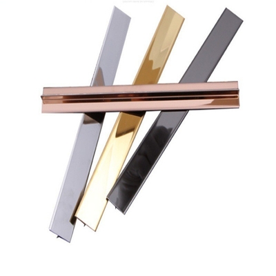 201 304 PVD T Profil Espelho Ouro Metal Polido Decorativo Aço Inoxidável T Forma de azulejo Trim Strip para mobiliário de parede