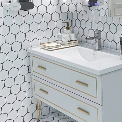 Estilo de Design Moderno Cerâmica Branca Pura Hexagonal com Mosaico de Vidro Honeycomb