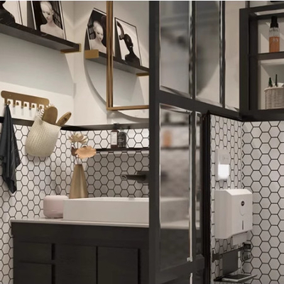 Estilo de Design Moderno Cerâmica Branca Pura Hexagonal com Mosaico de Vidro Honeycomb