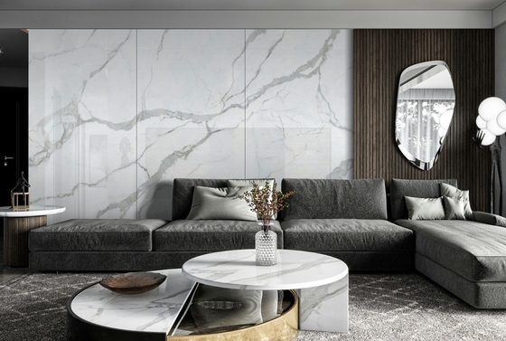 Chapa de mármore grande vidrada perfeita para piso ou paredes na decoração da sala de estar
