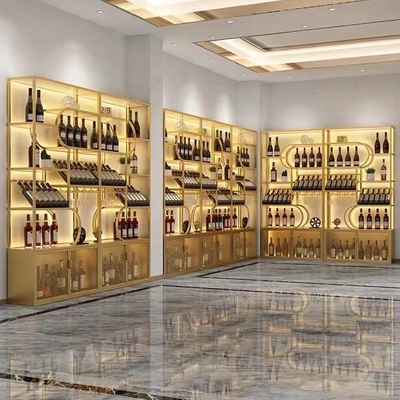 Modelo de armário de estante de vinho de madeira para hotel em casa em cor vermelha e preta / dourada personalizada