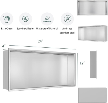 Nicho de chuveiro de aço inoxidável 12 &quot;x24&quot; e Nicho de parede de prateleira dupla para design de hotel moderno