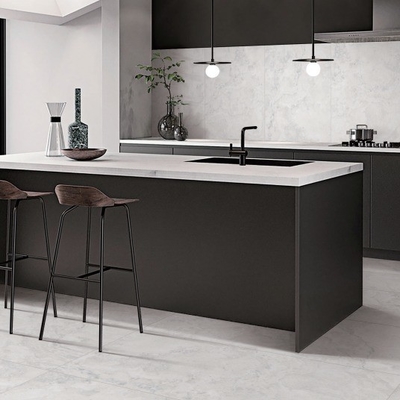 Moderno estilo azulejos de porcelana cinza claro e branco travertino olhar azulejo de parede exterior